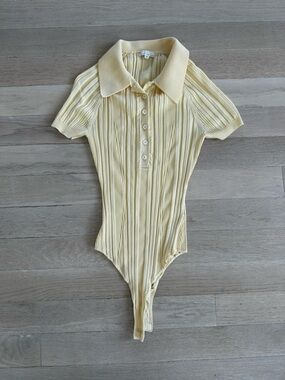 Fleur du Mal Pale Yellow Ribbed Polo Bodysuit